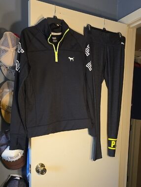 Victoria's Secret PINK Black Top with Neon Yellow Accent Set
